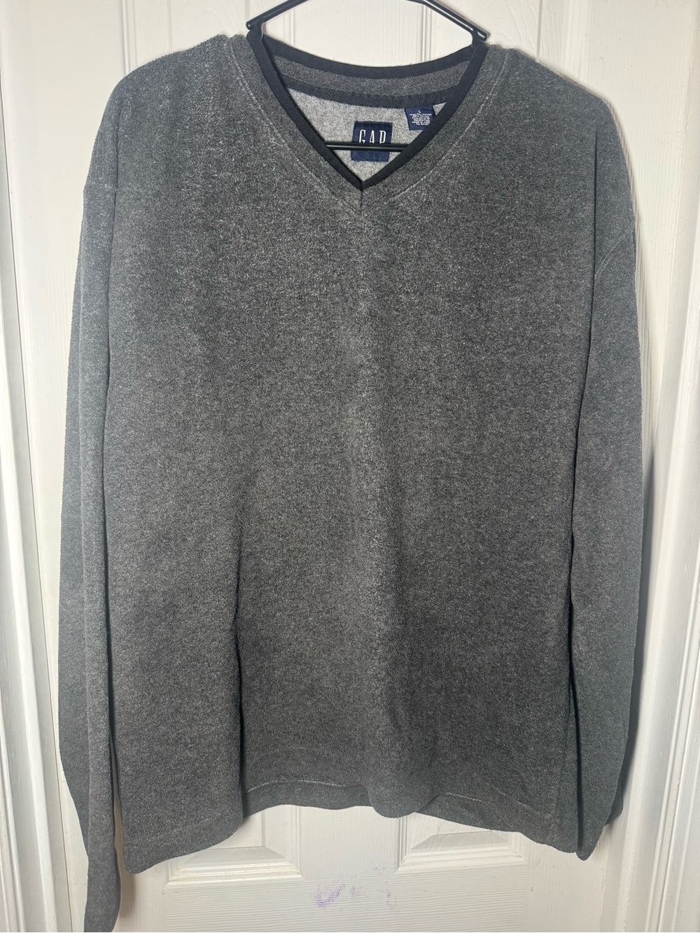 VTG 90s Gap Fleece V-Neck Pullover Sweater Gray L
